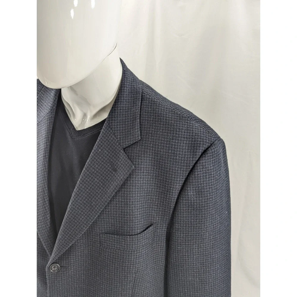 Harold Powell Alpaca Wool Blazer Sport Suit Jacket Blue Black Houndstooth 44R